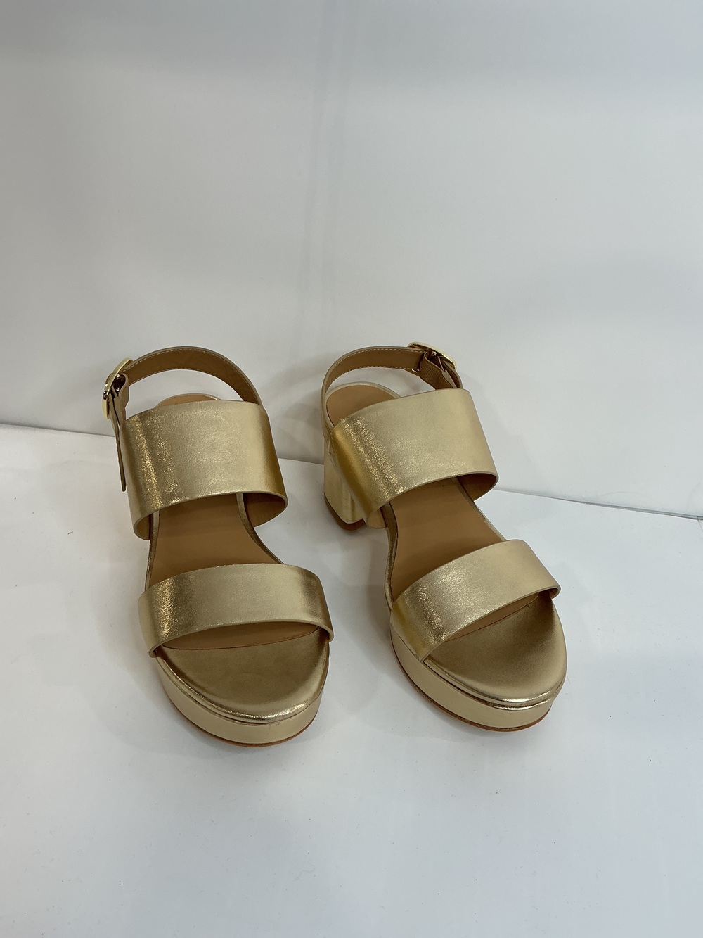 Italian Leather Double Band Block Heel Sandal